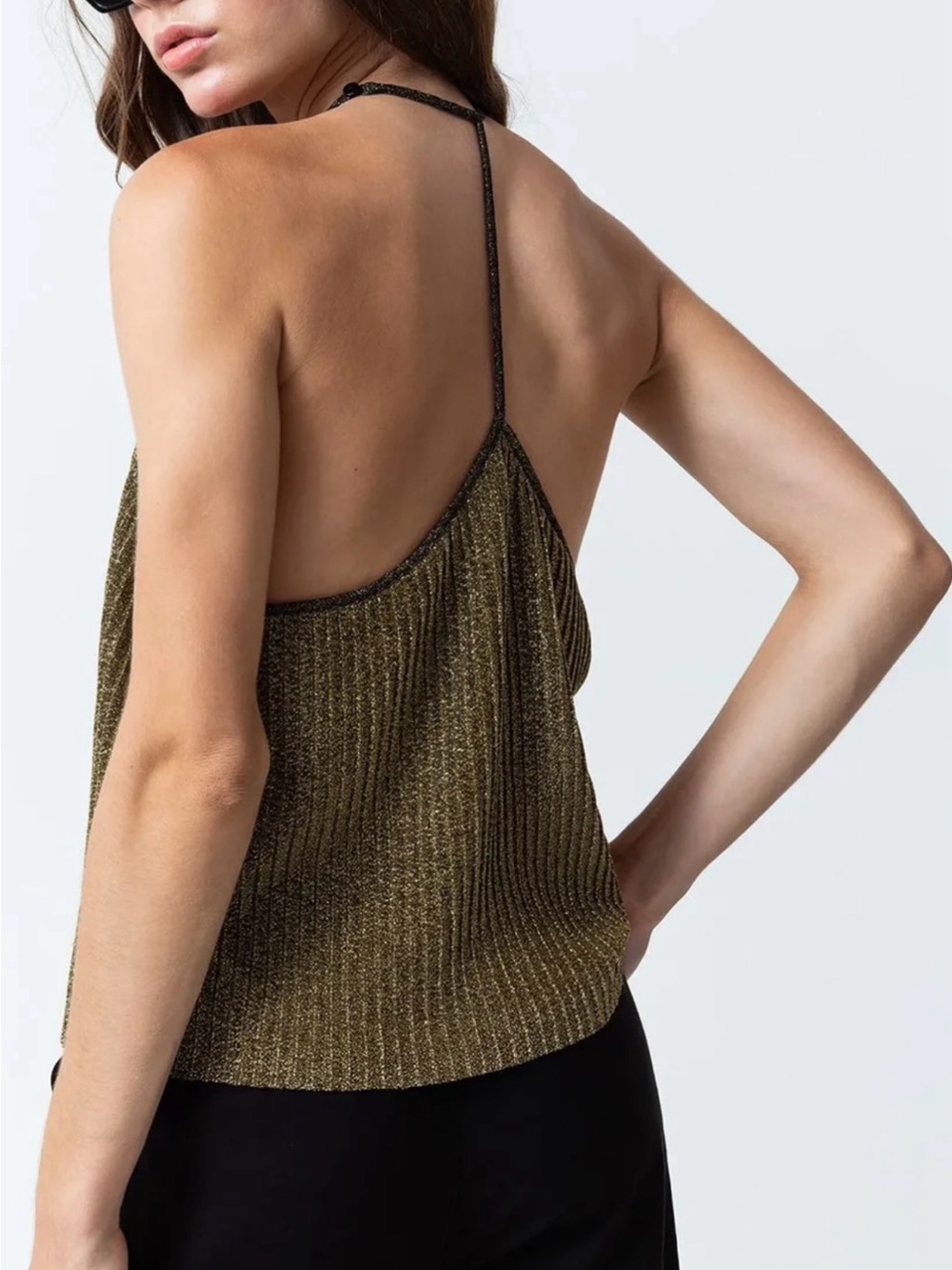 Zara Metallic Gold Pleated Camisole - L